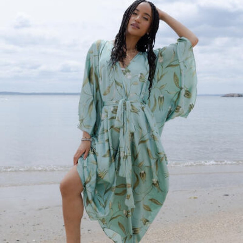NWT Anthropologie Satin Tie Front Maxi Kaftan - Picture 2 of 6